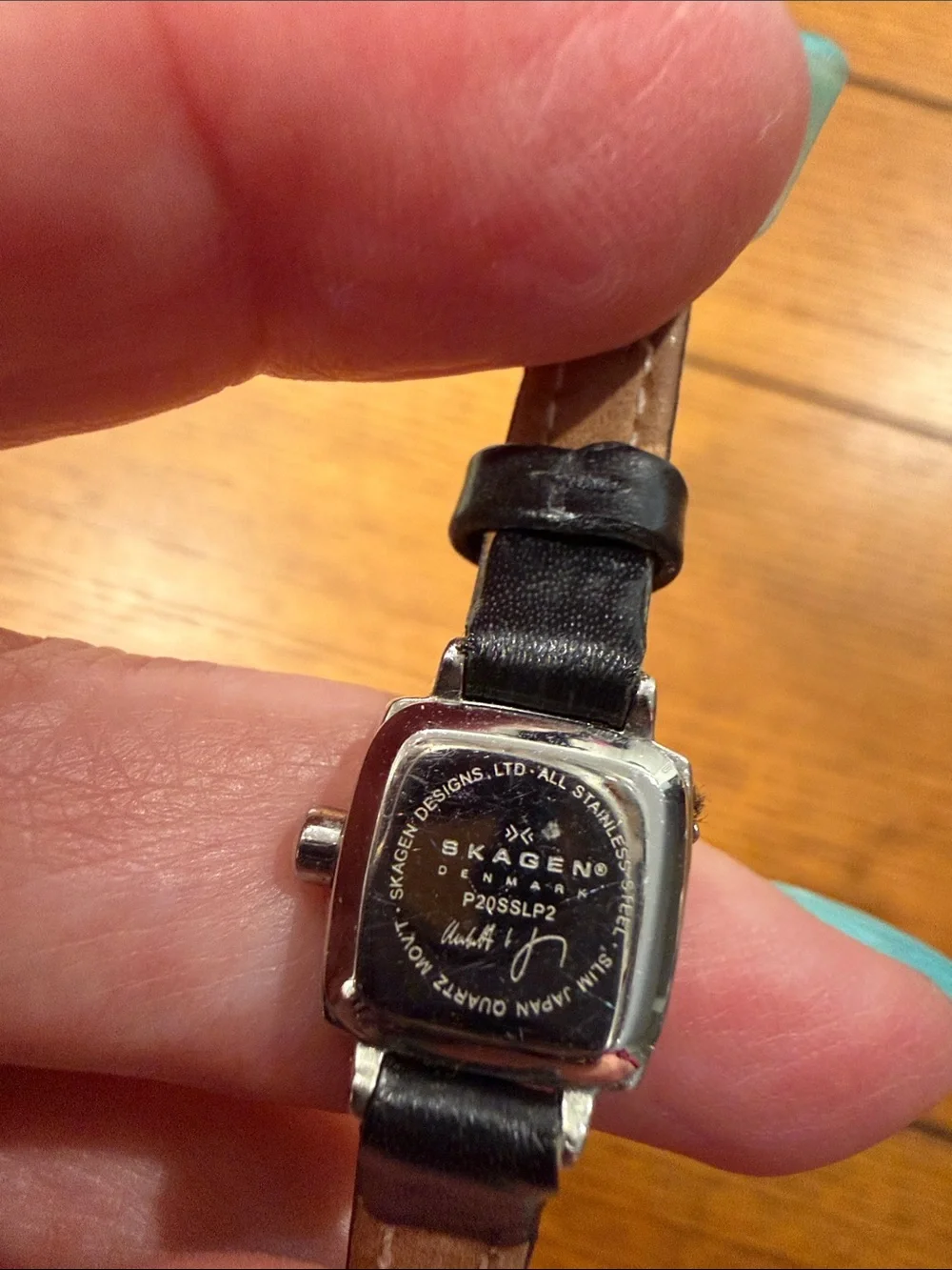 Tacori Silver-Tone Case Black Leather Strap Diamond Accent Ladies Watch
